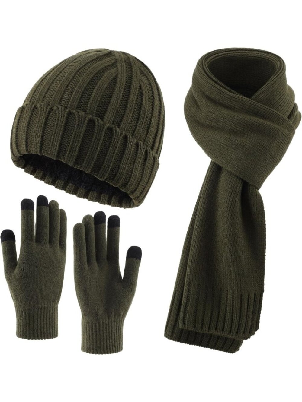Cozy 3-Piece Fleece Lined Winter Set: Beanie, Scarf & Touchscreen Gloves